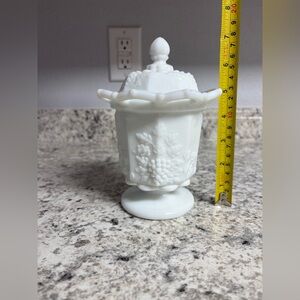 Vintage Westmoreland Paneled Grape Milk Glass Pedestal Lidded Spooner/Sugar